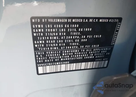 2025 Volkswagen Taos 1.5T Se from USA, damaged, VIN 3VVEC7B27SM032885